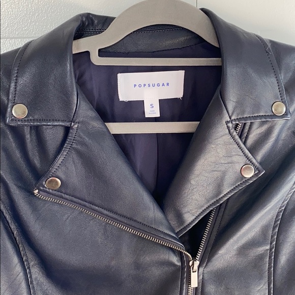 NWOT Navy Leather Jacket - Picture 2 of 5